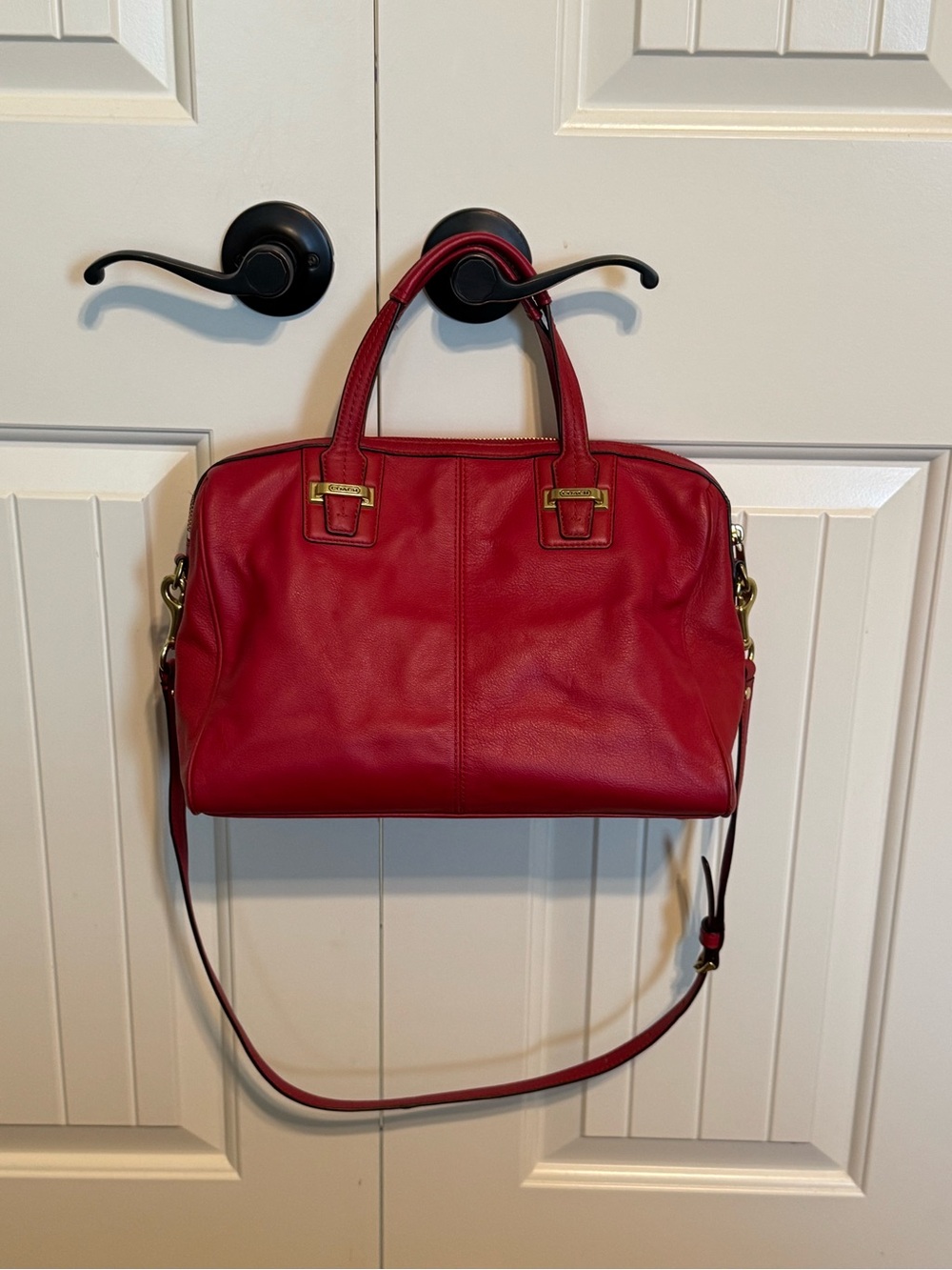 Coach Red Leather Top-Handle Satchel with Gold-Tone Accents - Picture 5 of 8